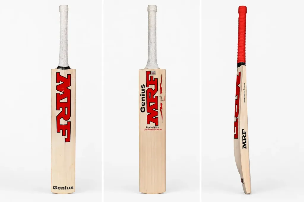 MRF english willow bat with durable white grip | Ready to play. (1 piece).