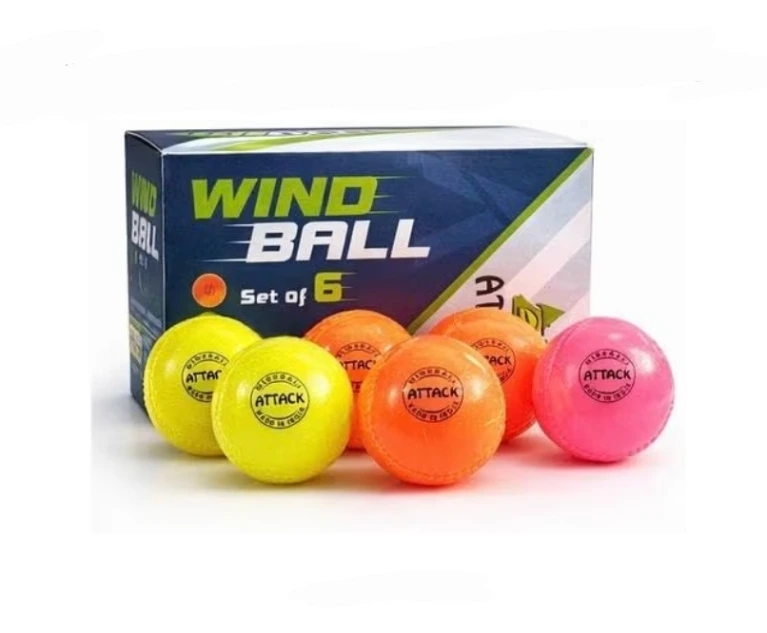 ATTACK Wind Ball Set of 6 for Cricket Practice, Soft Practice, Lightweight Training Balls for Indoor and Outdoor Play,Multi Color Sports Ball. (Pack of 6) (MULTICOLOR).